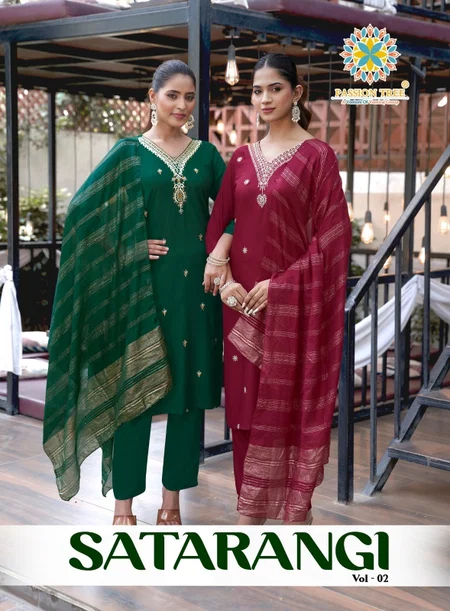 Satarangi Vol 2 By Passion Tree Rayon Kurti With Bottom Dupatta
